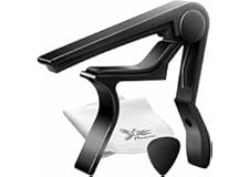 Phoenix ワンタッチ ギター カポ タスト 【 type R 】 お手入れ用 ファイバークロス 0.71㎜ ティアドロップ タイプ ピック 安心安全メーカー保証書 4点セット！フォーク エレキ クラシック アコースティック 黒 ブラック BLA