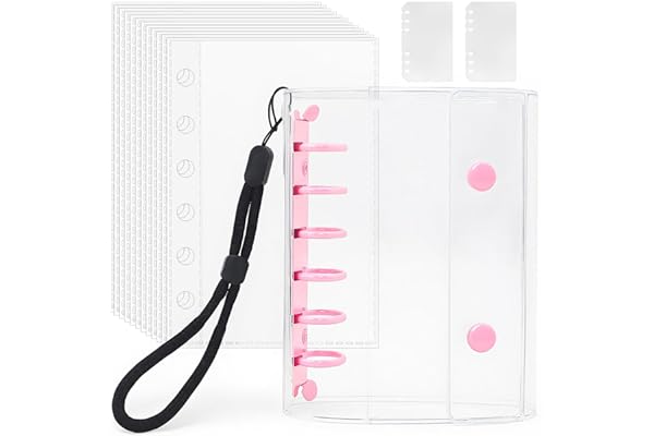 シール帳 透明 A7サイズ はがせる 女の子 シールバインダー シール手帳 クリアバインダー 6穴 シール収納 推し活グッズ シール台紙10枚セット 3層構造 PPシート2枚&専用ストラップ付き（ピンク）