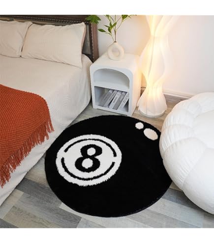 8ボールデザイン 円形ラグ Amazon | Wokii 8ボールデザイン 黒 円形ラグ，浴室・ゲームルーム用