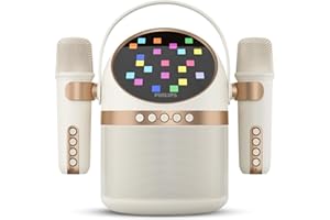 PHILIPS S2508 Portable Karaoke Machine, Party Bluetooth Speaker with 2 Karaoke Microphones, 7H Battery, Multi-Color Light Modes with Display, 6 Vocal Effects, USB Card Slot