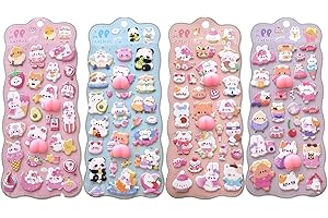 (ANIALX4枚)ぷにぷにおしりシール かわいい 3D立体ステッカー うさぎ くま 動物 キャラクター 癒し ストレス解消 文房具 手帳 ノート デコレーション DIY アルバム スマホケース ギフト プレゼント
