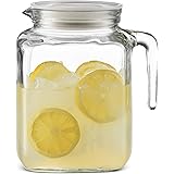 Bormioli Rocco Frigoverre/Paksh Glass Pitcher+White Hermetic Lid/Easy Pour Spout o Use for Iced Tea, Cold Water, Milk Bottle, Lemonade Pitcher or Other Beverage o Leak Proof, Dishwasher Safe, 2010ml