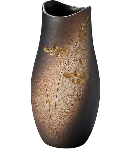 Amazon.co.jp: 信楽焼陶器 花器 火色ビードロひねり壺型花入 13号 高さ