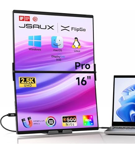 JSAUX FlipGo デュアルモバイルモニター13.5インチプロモデル FlipGo Portable Dual Monitor for Boosted Productivity