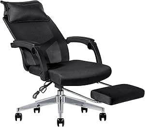 Amazon Esnbia オフィスチェア 170度 リクライニング デスクチェア オットマン付き ハイバック メッシュ コンパクト 可動式アームレスト パソコン 椅子 腰サポート クッション 360度回転 可動式枕 日本語説明書が付き ブラック デスクチェア 文房具 オフィス用品