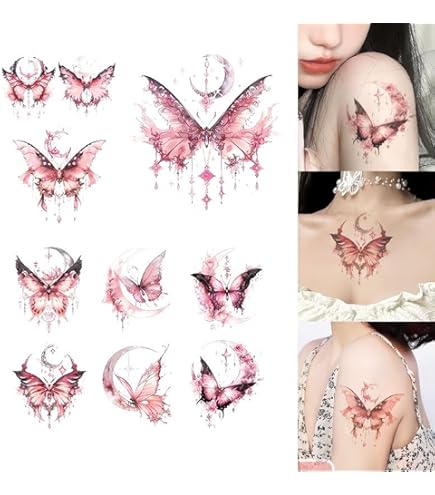 Amazon.co.jp: タトゥーシール 蝶 2週間で消えるタトゥー 5点セット