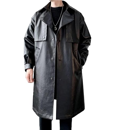Amazon.co.jp: メンズコートレザーゴシックロングトレンチコート