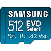 SAMSUNG EVO Select Micro SD-Memory-Card + Adapter, 512GB microSDXC 130MB/s Full HD & 4K UHD, UHS-I, U3, A2, V30, Expanded Sto