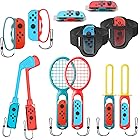 Switch Sports Accessories Bundle Set, Somatosensory Set Includes Tennis and Badminton Rackets, Fencing Grip, Volleyball Wrist