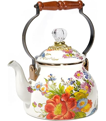 Amazon | MacKenzie-Childs Courtly Check Enamel Tea Kettle 2 Quart