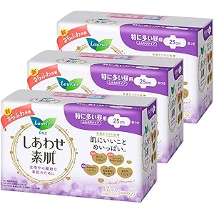 【まとめ買い】ロリエ しあわせ素肌 特に多い昼用 羽つき 25cm 17コ入 ×3セット