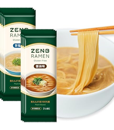 ZENB ゼンブヌードル（グルテンフリー/黄色豆100%）丸麺 Amazon.co.jp: 【糖質オフの豆100%麺】 ZENB ゼンブ ヌードル 丸麺 8食