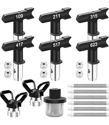9-Piece Airless Paint Sprayer Accessory Kit – 5 Nozzles, 2 Extension Rods, Nozzle Seats & Connector