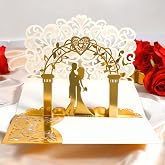 3D Pop up Wedding Card for Bride and Groom Golden Elegant Greeting Card with Envelope Congratulations Cards Romantic Invitati