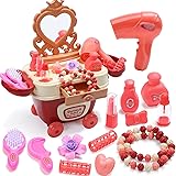 HOLYFUN おままごと ごっこ遊び メイクセット 女の子 お化粧おもちゃ ドレッサーおもちゃ メイクおもちゃ メイク化粧台 大容量収納スペース 移動可能 キッズ メイクアップ プラスチック製メイクアップセット 誕生日 クリスマス プレゼント ma