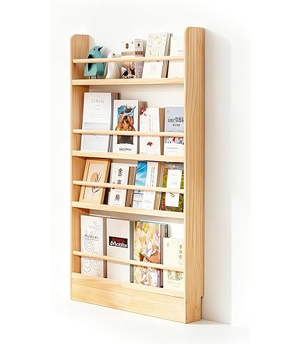 Amazon｜ZHKXMTM 本棚 スリム 大容量コミックラック 奥行10㎝ 無垢材