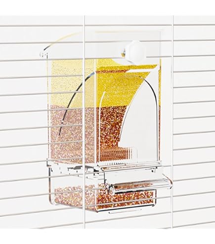 Amazon | 散らからない鳥の餌箱、オウムの自動給餌器アクリル製の透明