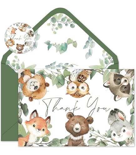 Buy 24 Safari Thank You Cards With Envelopes, Kids Or Baby Shower Thank You Note Jungle Greenery Gold 4x6 Varied Zoo Animal Giraffe Gratitude Card Pack For Party Girl Boy Children Birthday Stationery - View #2