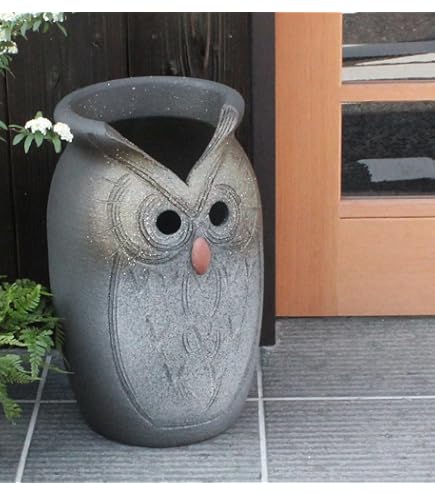 Amazon｜傘立て 信楽焼 13号 ふくろう持狸傘立 陶器 傘立｜傘立て