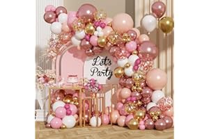 Rose Gold Balloons Garland Kit, 142PCS Nude Pink Metallic Rose Gold White Balloon Arch Kit with Gold and Rose Gold Confetti Balloons for Wedding Bridal Shower Girl Birthday Baby Shower Decorations