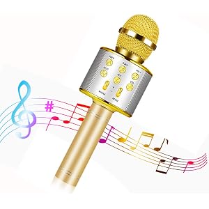 【2020最新改良版】カラオケマイク bluetooth ワイヤレスマイク LEDライト付き 音楽再生 録音可能 家庭カ…