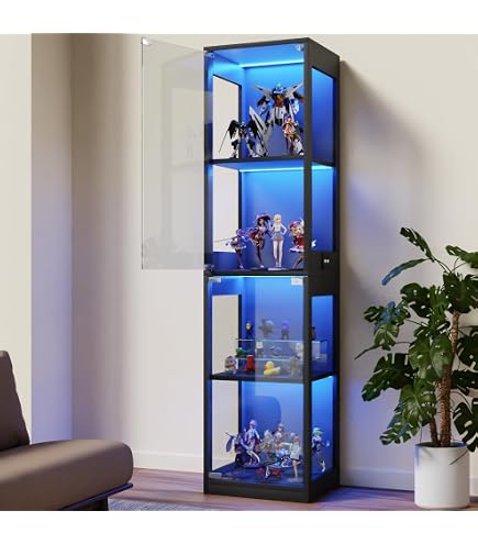 Amazon.co.jp: LED 照明付き ガラスディスプレイキャビネット 鍵付き