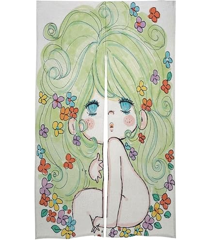 Amazon｜水森亜土 絵 (5) のれん 仕切り 目隠し 遮光 断熱 防寒