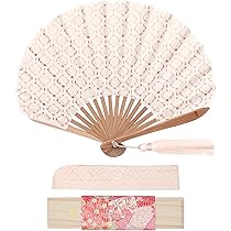 Amazon | [フェザーン] 高級 布扇子 姫扇 レース生地 タッセル付き