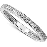 Oro Leoni Womens 925 Sterling silver Rhodium plated Swarowski Zirconia Milgrain Edges band ring