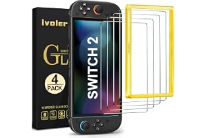 [4枚入り] [Switch 2 モデル対応][改良モデル] iVolerCompatible With Switch 2 保護 ガラスフィルム スイッチ 保護フィルム[ガイド枠付き] 強靭9H 3Dラウンドエッジ加工 撥水撥油 指紋防止 飛散防止