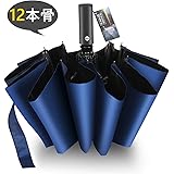 折りたたみ傘 自動開閉 頑丈な12本骨 メンズ 台風対応 梅雨対策 大きい 超撥水 おりたたみ傘 高強度グラスファイバー ビッグサイズ 晴雨兼用 収納ポーチ付き (ブルー)