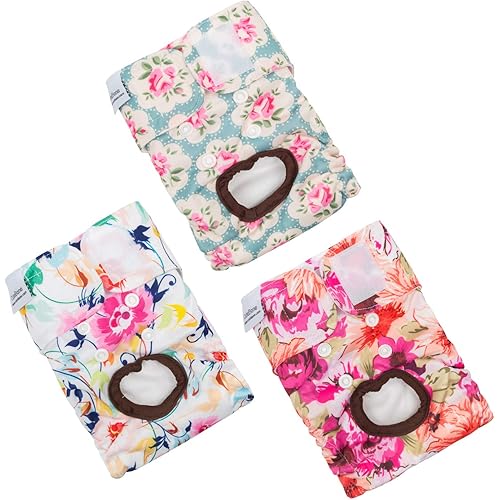 CuteBone Dog Diapers Female Washable Small Medium Large 3 Pack Reusable Doggie Diapers Puppy Period Pants for Doggy Heat Cycl