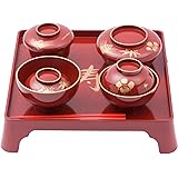 FUN fun お食い初めセット 日本製 加賀(山中)漆器 職人の手仕事 男の子用(朱色) 食器 祝膳 6点セット