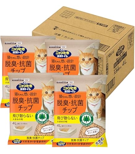 花王 ニャンとも清潔トイレ チップ4.4l大きめの粒＆シート12枚入 セット ニャンとも清潔トイレ 脱臭・抗菌チップ 大きめの粒（4.4L