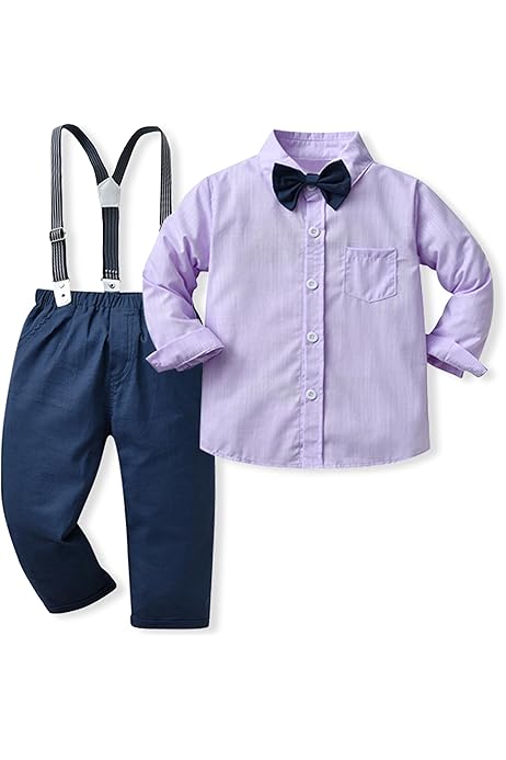 Baby Boy Clothes Collared Dress Shirt Suspender Pants Bowtie