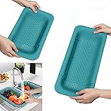 GAMINICS Over The Sink Colander Strainer Basket,Extendable Over The Sink Colander Fruits and Vegetables Drain Basket Adjustab