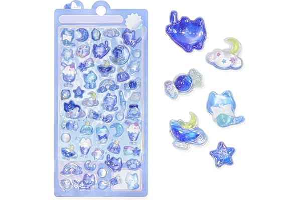 シール 可愛い 3d立体ごほうびシール 女の子 キラキラ ステッカー 手帳用 diy用 水筒用 携帯電話飾り用 手芸用品 贈り物（青い猫）