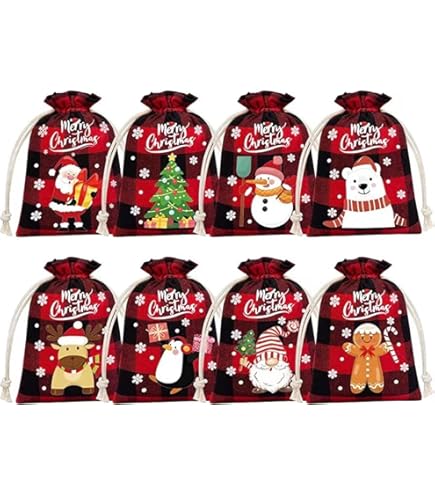 36pcs Christmas Drawstring Gift Bags - 4x6 Inch Jute Bags With 12 Holiday Designs