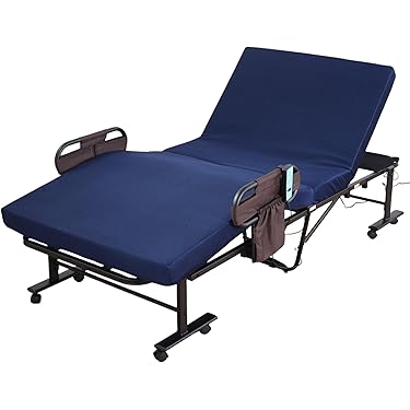 折りたたみベッド 電動ベッド 約幅100cm 高床タイプ ネイビー