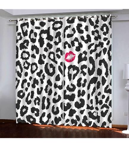 Amazon｜カーテン 遮光 黒のヒョウ柄 カーテン 110cm丈 2枚組 断熱