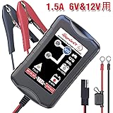LST 6Vと12V用バッテリー充電器 バッテリーチャージャー メンテナンス充電器 不良バッテリー識別 72時間充電保護 トリクルチャージ 5-40Ah用 自動車&バイク用 全自動4ステージ充電 LED表示 逆接続＆ショート＆過充電＆過電流保護