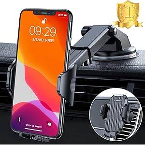 【2020年再進化万能版】VANMASS 車載ホルダー 片手操作 厚いケース対応 2in1 粘着ゲル吸盤&エアコン吹き出…