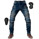 [RENHE] バイク用パンツ メンズ ライディングパンツ プロテクター ライダースパンツ 春夏秋冬 バイクズボン デニム レーシングパンツ ストレッチ素材 耐磨耗性 ブルー Mサイズ