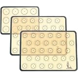 SUPER KITCHENマカロン クッキー シートクッキングマット 3枚セット 食品級シシリコン 製菓マット キッチン パン/クッキー/ピザ ベーキングマット オーブン 電子レンジ 対応 耐熱 プレースマット (グレー, 42x29.5cm、29.