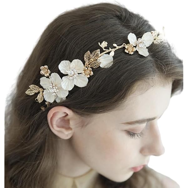 Amazon.co.jp: ゴールドフラワー ヘッドドレス ドライフラワー