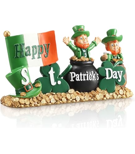 Valery Madelyn Statuette Leprechaun Per San Patrizio - 2 Pezzi In Resina Verde Con Pentola D'Oro E Botte