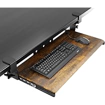 美品】工匠藤井 キーボードトレイ 360度回転 引き出し付 茶 クランプ式