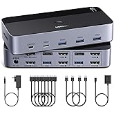 UGREEN HDMI KVM切替器 4K@60Hz 2モニタ2コンピュータ、2入力2出力スイッチ、 4つのUSB 3.0ポートのため2台のコンピュータで2モニタ/キーボード/マウス/プリンタを共有 HDMIケーブル4本、USBケーブル2本、電源アダ