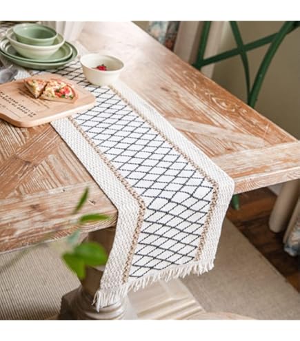 Gernaice 2PCS Boho Table Runner, Rustic Cotton Linen Farmhouse Table Runners For Dresser End Coffee Table Home Decor 24 L X 13 W Blue 2093709672 - View #2