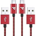 Rampow Micro USB ケーブル【1M/2本組/赤】 2.4A急速充電ケーブル 高速データ転送 7000+回の曲折テスト 高耐久編組ナイロンケーブル Android スマホ 充電ケーブル マイクロusbケーブル